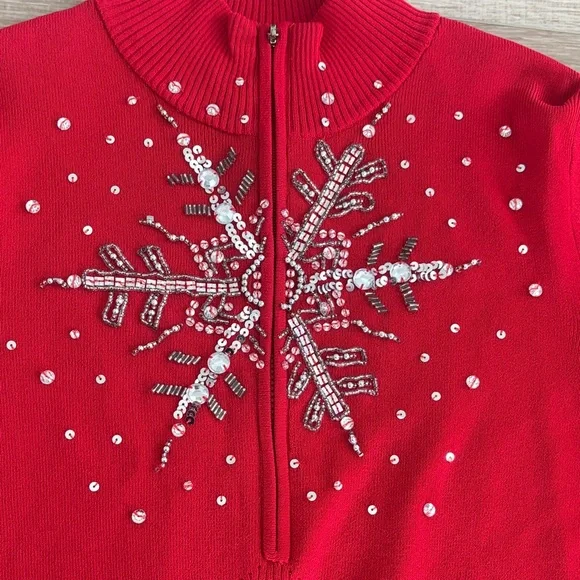 Boston Proper Red Long Sleeve Top with Silver Embellishments - Picture 3 of 4